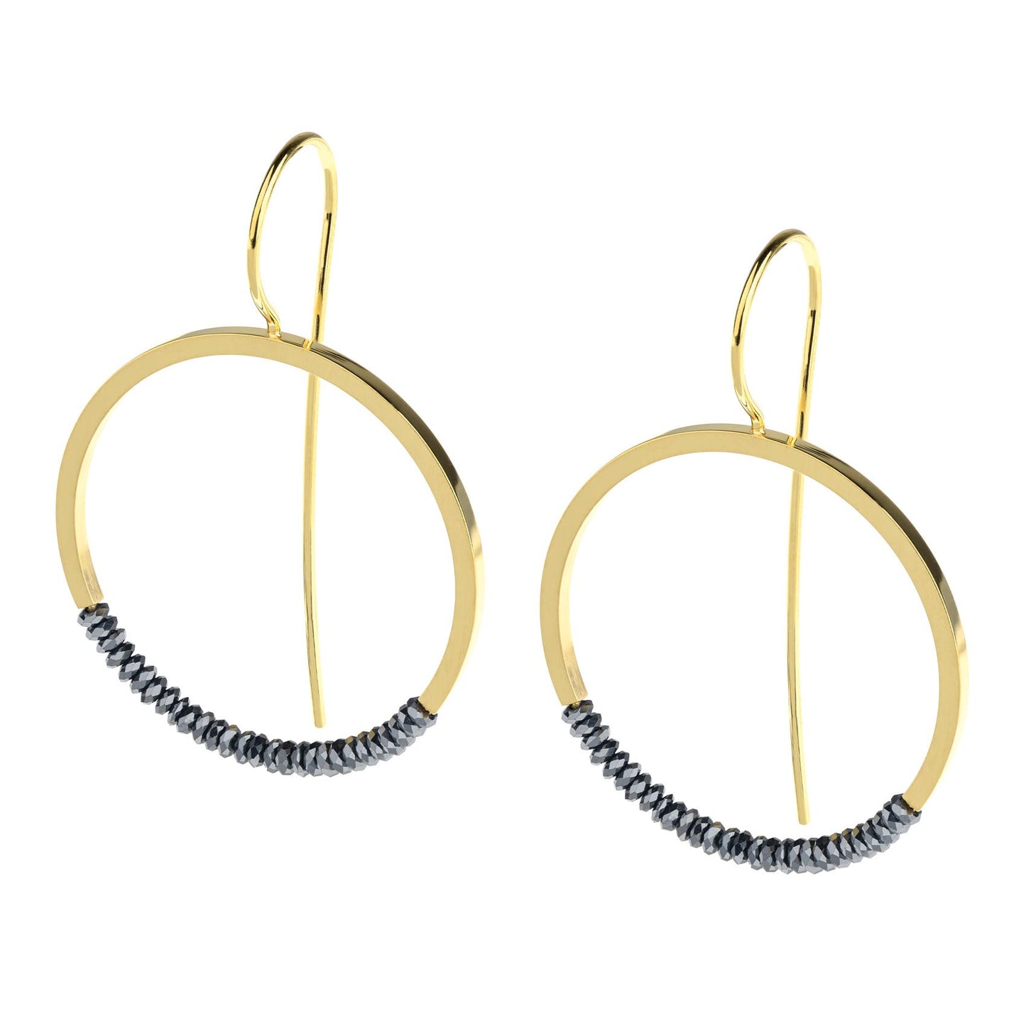 Ernstes Design Ohrringe mit Hämatit vergoldet