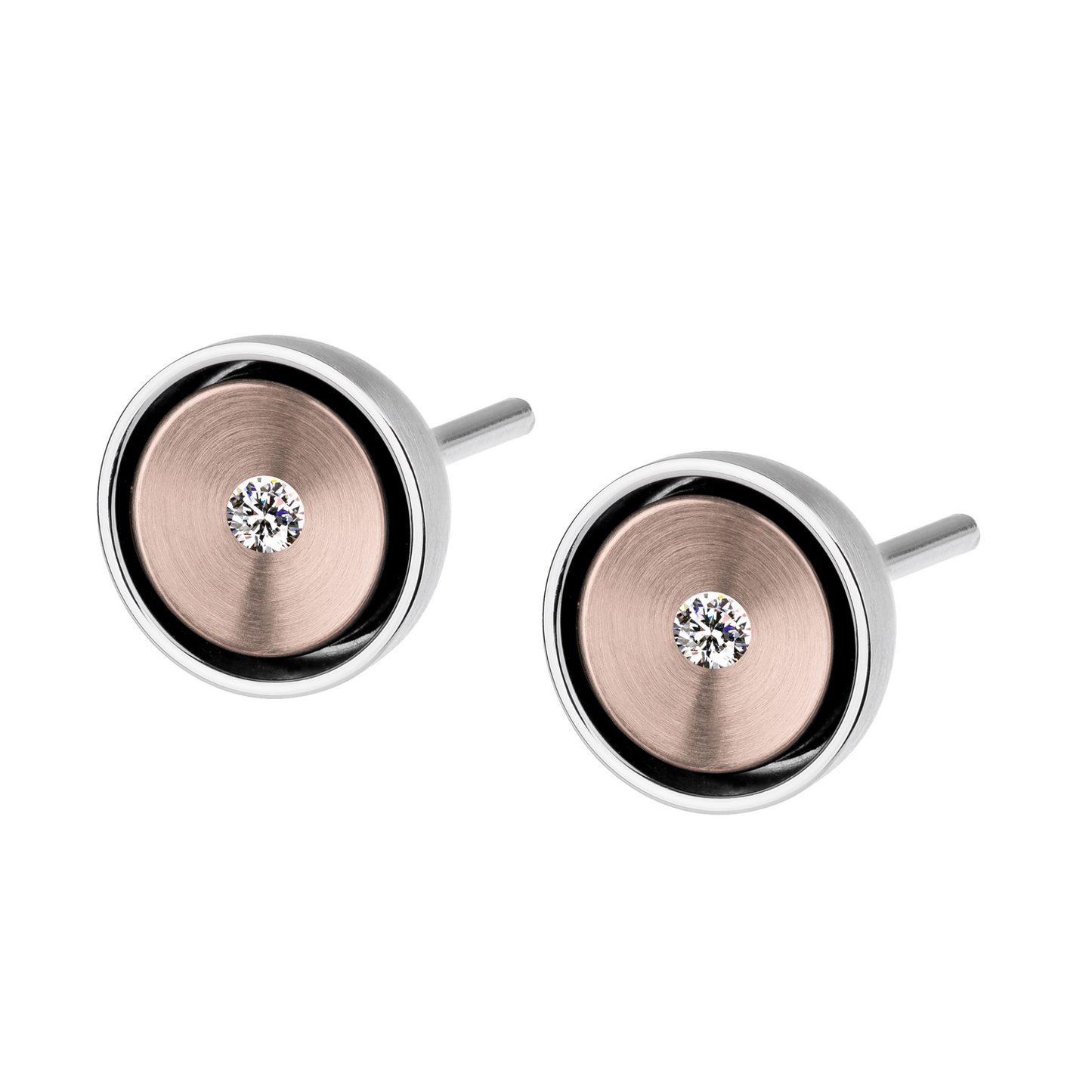 Ernstes Design Ohrringe Edelstahl Rosé vergoldet mit Brillanten